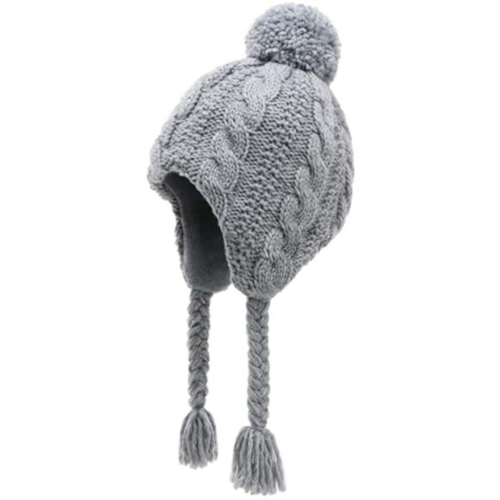 Kids Winter Peruvian Hat Earflap Fleece Lined Pompon Beanie Knit Hat